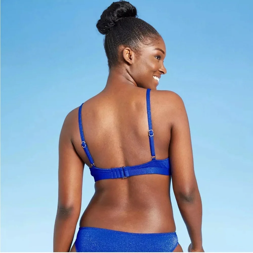 Xhilaration Juniors' Metallic Bralette Bikini Top And Bottom Set Blue Size Small